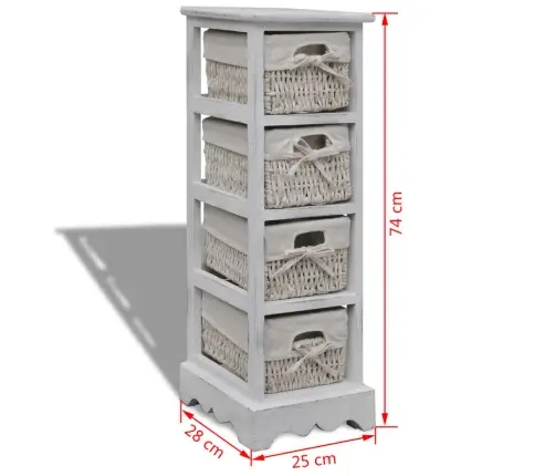 Plaukts, 4 Pīti Grozi, Balts Koks  Vidaxl