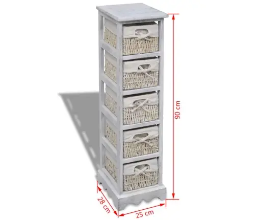 Plaukts, 5 Pīti Grozi, Balts Koks  Vidaxl