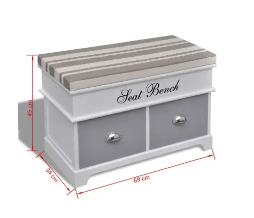 Valge Hoiu- Ja Esikupink Halli Pehmenduse Ja 2 Sahtliga