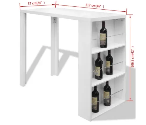 Bāra Galds Ar Vīna Pudeļu Statīvu, Spīdīgs, Balts Mdf  Vidaxl