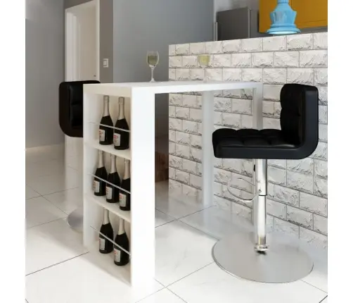 Bāra Galds Ar Vīna Pudeļu Statīvu, Spīdīgs, Balts Mdf  Vidaxl