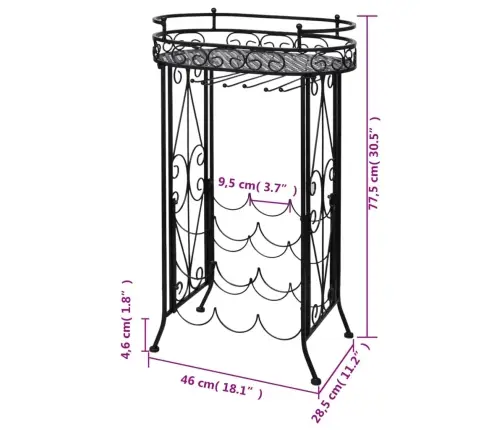 Klaasikonksudega Veiniriiul 9 Pudelile, Metallist
