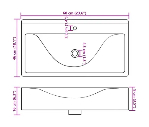 Keraamiline Valamu, Kandiline, Valge, Kraani Avaga, 60 X 46 Cm
