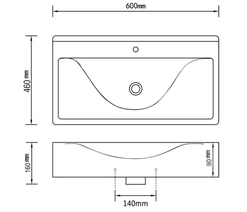 Grezna Keramikas Izlietne, Taisnstūra Forma, Ar Caurumu Krānam, Melna