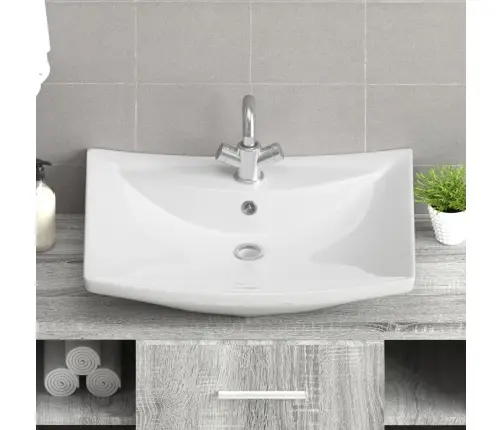 Grezna Keramikas Izlietne, Taisnstūra Forma, Ar Noteci Un Krāna Atveri