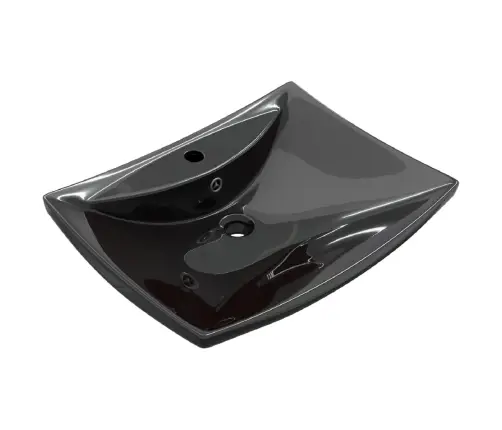 Melna Keramikas Izlietne, Taisnstūra Forma, Ar Noteci Un Krāna Atveri