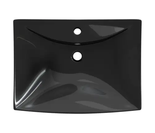 Melna Keramikas Izlietne, Taisnstūra Forma, Ar Noteci Un Krāna Atveri