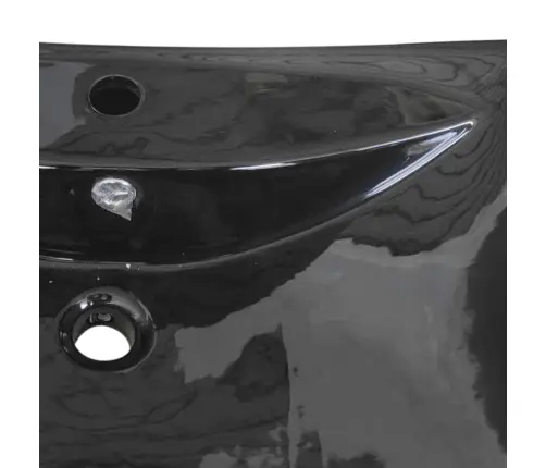 Melna Keramikas Izlietne, Taisnstūra Forma, Ar Noteci Un Krāna Atveri