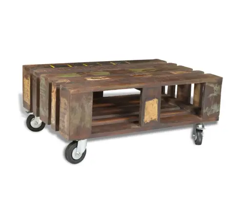 Kafijas Galdiņš Ar 4 Riteņiem, Pārstrādāts Koks  Vidaxl