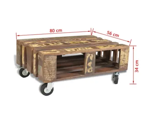 Kafijas Galdiņš Ar 4 Riteņiem, Pārstrādāts Koks  Vidaxl