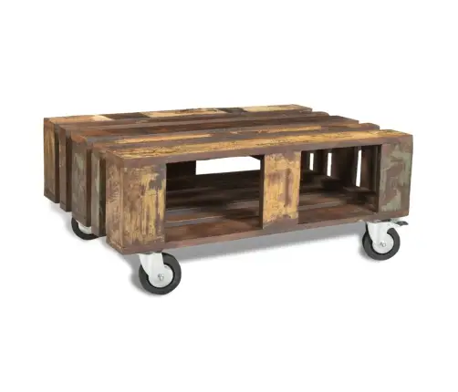 Kafijas Galdiņš Ar 4 Riteņiem, Pārstrādāts Koks  Vidaxl