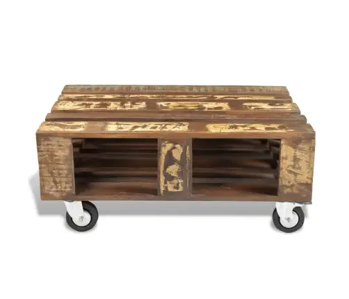 Kafijas Galdiņš Ar 4 Riteņiem, Pārstrādāts Koks  Vidaxl