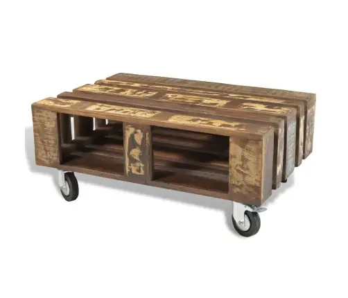 Kafijas Galdiņš Ar 4 Riteņiem, Pārstrādāts Koks  Vidaxl