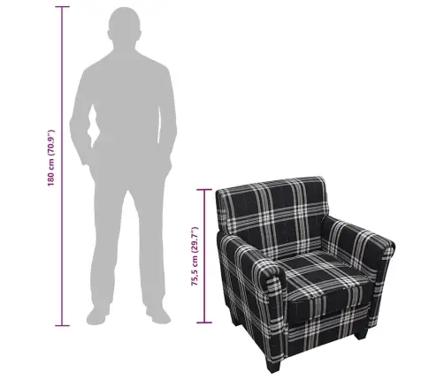 Sofa-Kėdė Su Pagalve, Juodos Spalvos, Audinys