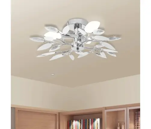 Griestu Lampa Ar Baltām Un Caurspīdīgām Akrila Kristāla Lapām E14