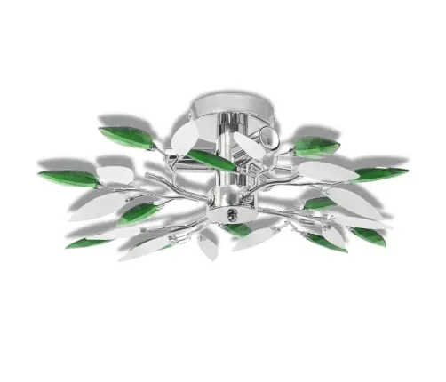 Griestu Lampa Ar Baltām Un Zaļām Akrila Kristāla Lapām E14