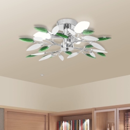 Griestu Lampa Ar Baltām Un Zaļām Akrila Kristāla Lapām E14