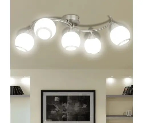 Griestu Lampa Ar 5 Stikla Kupoliem Viļņotu Statīvu E14