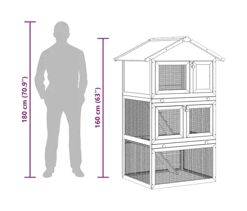 Trušu Un Citu Mazu Dzīvnieku Būris, Āra Māja, Koks, 3 Stāvi Vidaxl
