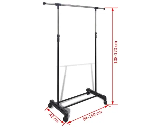 Reguleeritav Riidestange 4 Rattaga, 1 Riidetoru