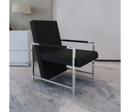 Atpūtas Krēsls Ar Hromētām Kājām, Melna Mākslīgā Āda Vidaxl