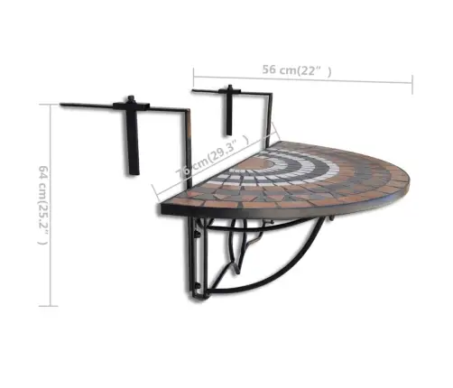 Piekarams Balkona Galdiņš, Sarkanbrūna Un Balta Mozaīka Vidaxl