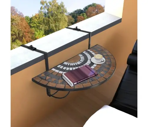 Piekarams Balkona Galdiņš, Sarkanbrūna Un Balta Mozaīka Vidaxl