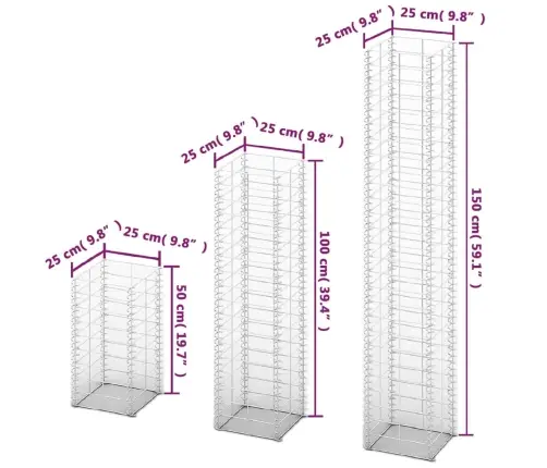 3 Vnt. Gabionų Rinkinys, Cinkuota Viela