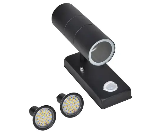 Led Sienas Lampa Ar Sensoru, Nerūsējošs Tērauds, Cilindra Forma, Melna