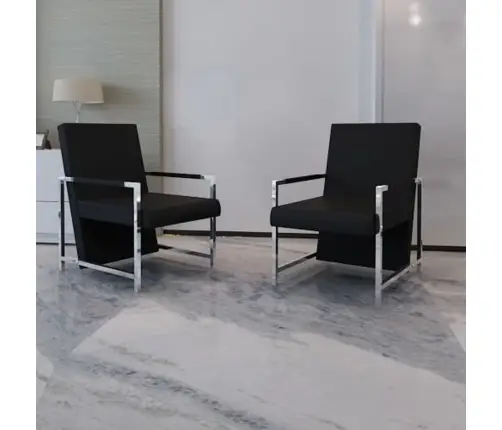 Atpūtas Krēsli, 2 Gab., Hromēts Rāmis, Melna Mākslīgā Āda Vidaxl