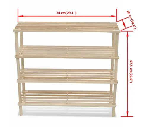 Batų Lentynos, 2Vnt., Eglės Medienos Masyvas, 4 Aukštų