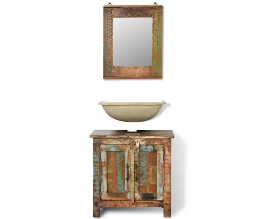 Pārstrādāta Koka Vannas Istabas Skapītis Ar Spoguli