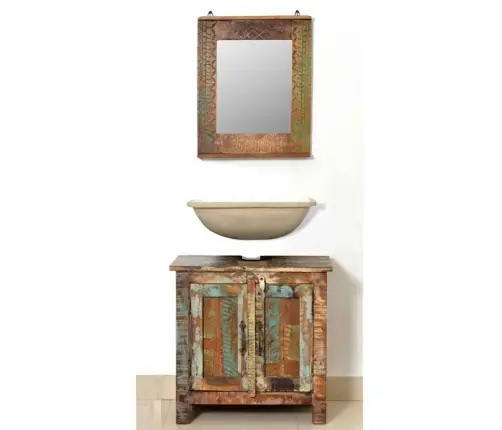 Pārstrādāta Koka Vannas Istabas Skapītis Ar Spoguli