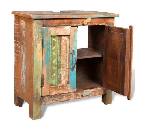 Pārstrādāta Koka Vannas Istabas Skapītis Ar Spoguli