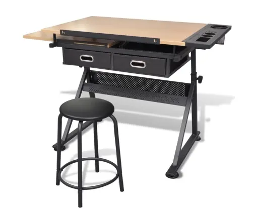 Braižymo Stalas Su Stalčiais, Pakeliamu Stalviršiu Ir Kėdute