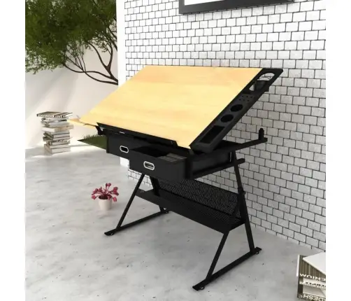 Braižymo Stalas Su Stalčiais, Pakeliamu Stalviršiu Ir Kėdute