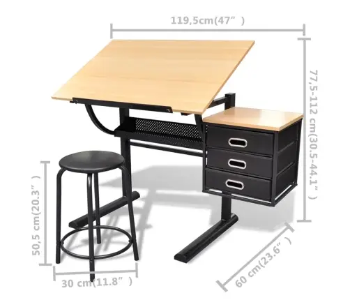 Rasēšanas / Zīmēšanas Galds Ar Krēslu Un 3 Atvilktnēm