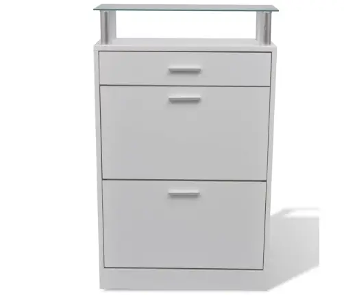 Apavu Plaukts Ar Atvilktni Un Stikla Plauktu, Balts Vidaxl