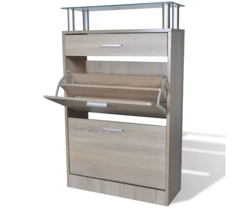 Apavu Plaukts Ar Atvilktni Un Stikla Plauktu, Ozolkoka Krāsa Vidaxl