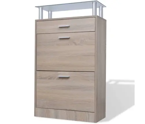 Apavu Plaukts Ar Atvilktni Un Stikla Plauktu, Ozolkoka Krāsa Vidaxl