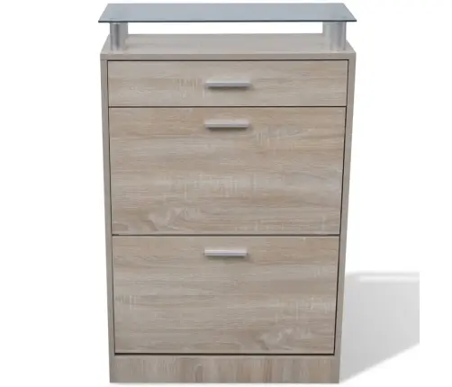 Apavu Plaukts Ar Atvilktni Un Stikla Plauktu, Ozolkoka Krāsa Vidaxl