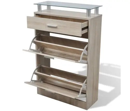 Apavu Plaukts Ar Atvilktni Un Stikla Plauktu, Ozolkoka Krāsa Vidaxl