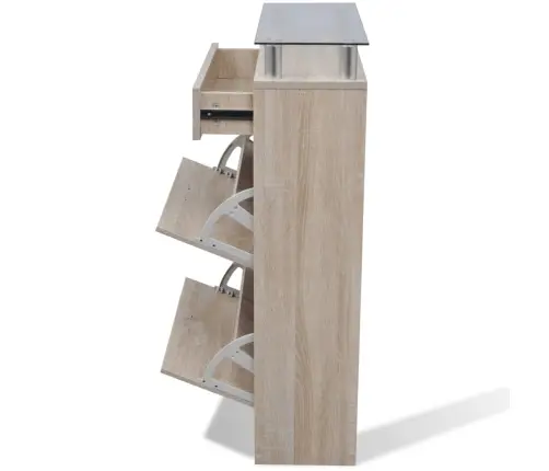 Apavu Plaukts Ar Atvilktni Un Stikla Plauktu, Ozolkoka Krāsa Vidaxl