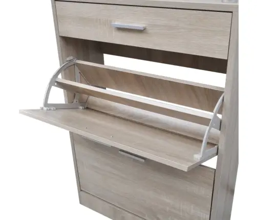 Apavu Plaukts Ar Atvilktni Un Stikla Plauktu, Ozolkoka Krāsa Vidaxl