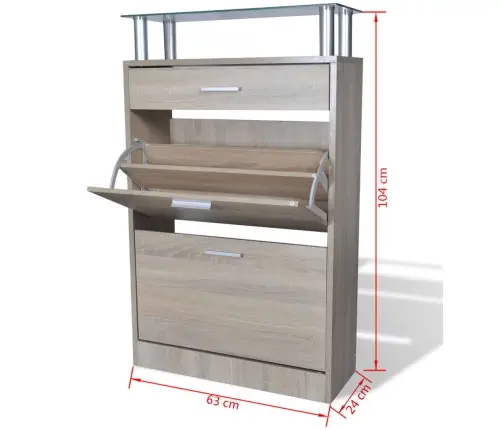 Apavu Plaukts Ar Atvilktni Un Stikla Plauktu, Ozolkoka Krāsa Vidaxl