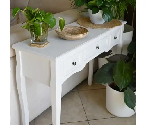 Tualetes Konsoles Galdiņš Ar 3 Atvilktnēm, Balts  Vidaxl Tualetes Konsoles Galdiņš Ar 3 Atvilktnēm, Balts  Vidaxl