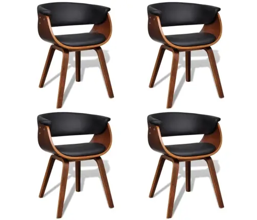 Valgomojo Kėdės, 4 Vnt., Išlenkta Mediena Ir Dirbtinė Oda