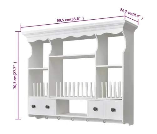 Virtuves Sienas Plaukts, Balts Koks  Vidaxl