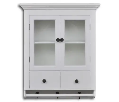 Virtuves Sienas Skapītis, Stikla Durvis, Balts Koks  Vidaxl