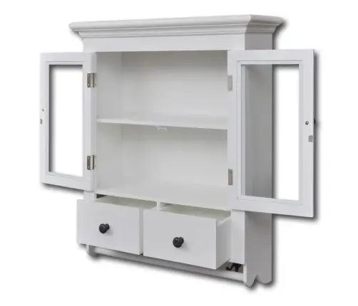 Virtuves Sienas Skapītis, Stikla Durvis, Balts Koks  Vidaxl